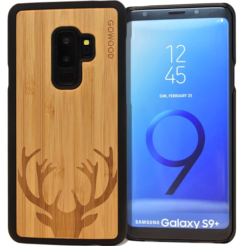 Étui Samsung Galaxy S9 Plus en bois et côtés en polycarbonate – bambou avec gravure chevreuil