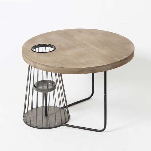 Round Wooden Top Side Table With Glass, Round Wooden Side Table With Glass Top