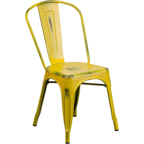 CHINA  Distressed Metal Chair In Yellow Perfect for rustic dining table!