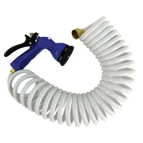 Image 1 de 1.. Whitecap 25' White Coiled Hose w-Adjustable Nozzle