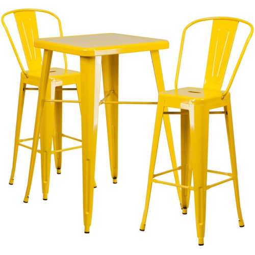 FLASH FURNITURE  3 Piece Square Metal Pub Set In Yellow