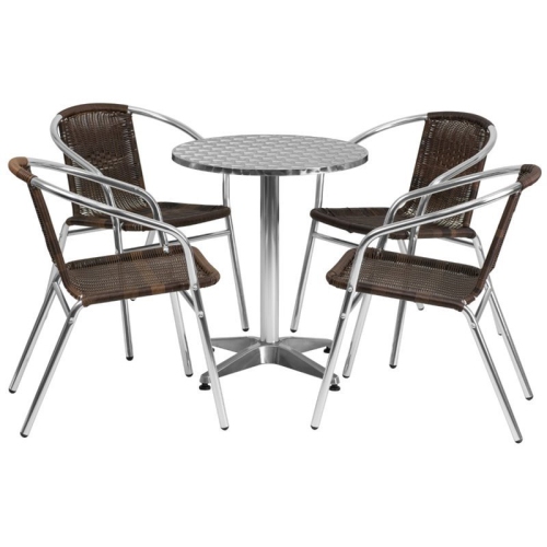 FLASH FURNITURE  5 Piece Round Patio Bistro Set In Aluminum And Brown