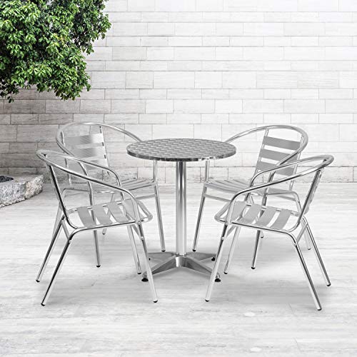 FLASH FURNITURE  23.5'' Round Aluminum Indoor-Outdoor Table Set With 4 Slat Back Chairs