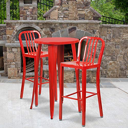 Flash Furniture 24 Round Red Metal Indoor-Outdoor Table Set with 2 Cafe Chairs 