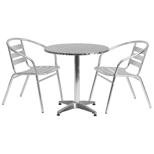 FLASH FURNITURE  3 Piece Round Patio Dining Set In Aluminum