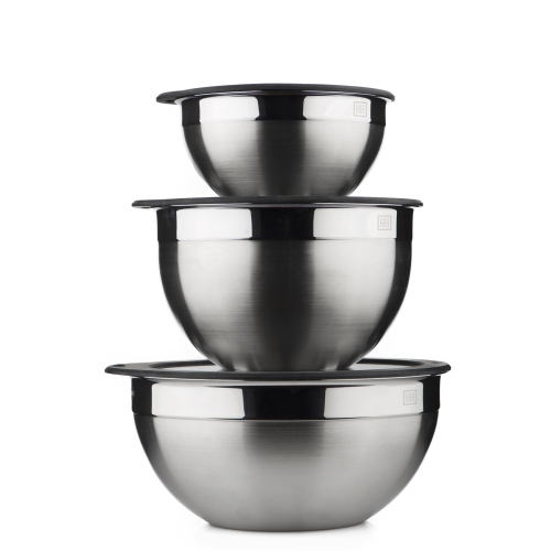 3-Piece Mixing Bowl Set with Silicone Rimmed Glass Lids