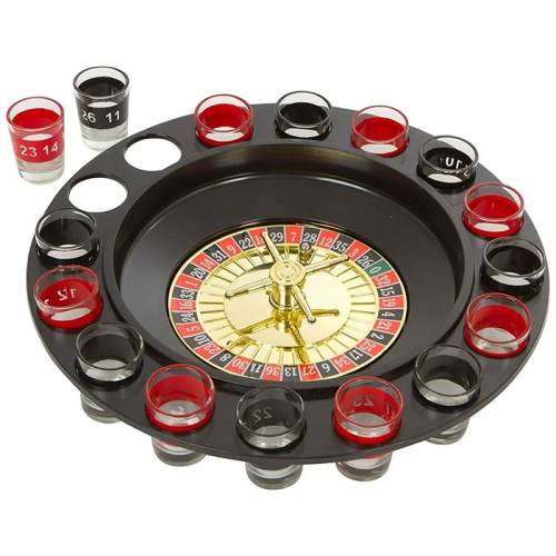 Tradeopia Shot Roulette Drinking Game Set - Includes 16 Shot Glasses, 2 Roulette Balls, Spinner & Base - Ultimate Adult Party Game