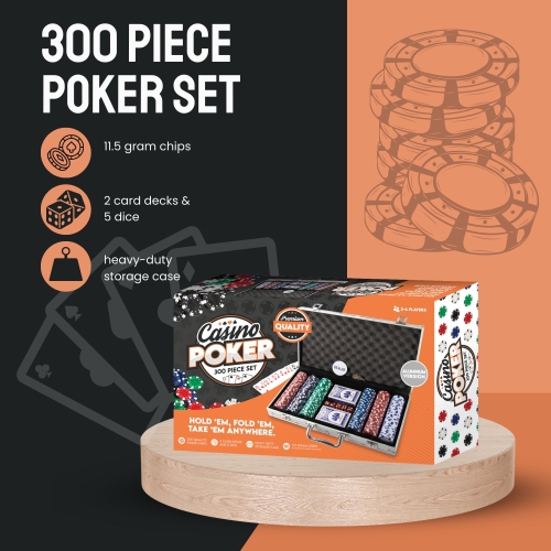 Tradeopia 300 Poker Chips Set with Aluminum Case, Includes 1 Dealer Chip, 2 Deck of Cards, 5 Red Dice, Texas Holdem Poker Set