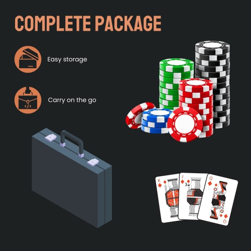 Tradeopia 300 Poker Chips Set with Aluminum Case, Includes 1 Dealer Chip, 2 Deck of Cards, 5 Red Dice, Texas Holdem Poker Set