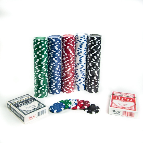 Tradeopia 300 Poker Chips Set with Aluminum Case, Includes 1 Dealer Chip, 2 Deck of Cards, 5 Red Dice, Texas Holdem Poker Set
