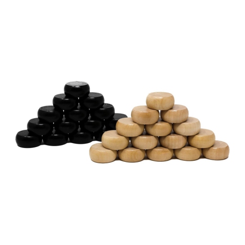 Tradeopia Crominole Ensemble de 28 boutons en bois - disques, 14 boutons foncés et 14 boutons en bois clair pour Crokinole, dames et backgammon