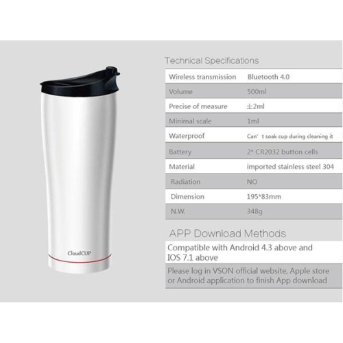 Vson Cloud Cup - Hydration Monitor Smart Vacuum Travel Mug