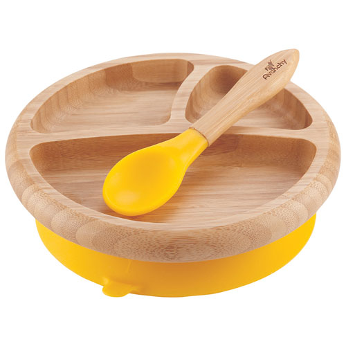 Assiette En Bambou A Ventouse Avec Cuillere Pour Bebes D Avanchy Jaune Best Buy Canada