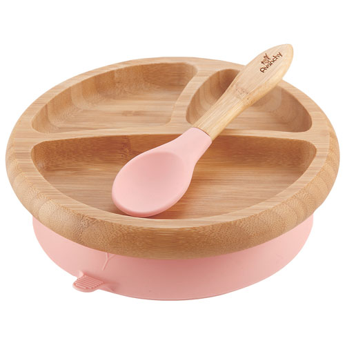 Avanchy Bamboo Suction Baby Plate With Spoon Pink Best Buy Canada