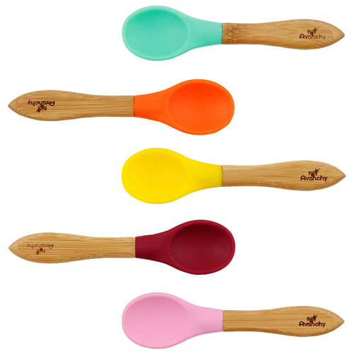 Avanchy Bamboo Baby Spoon - 5 Pack - Blue/Multi