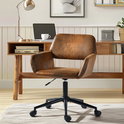 Chaise d'ordinateur ergonomique pour bureau à domicile Homy Casa, hauteur réglable, faux suède brun, roulettes