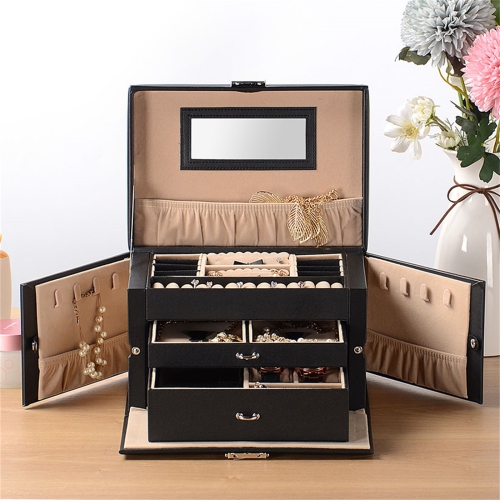 SortWise 3 Layers Lockable Jewelry Boxes 20 Compartments Leather Showcase Storage Organizer Case