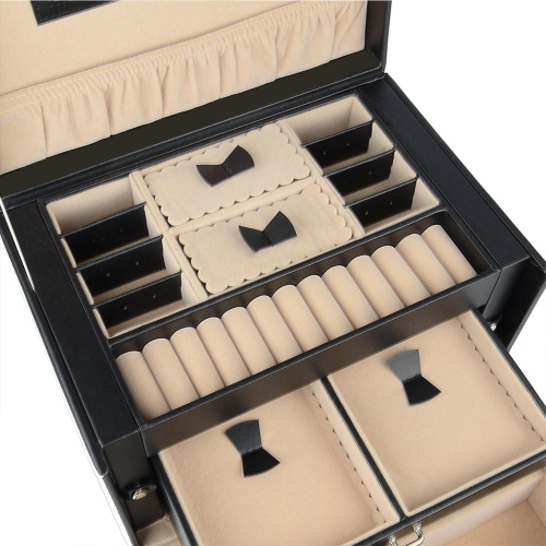 SortWise 3 Layers Lockable Jewelry Boxes 20 Compartments Leather Showcase Storage Organizer Case