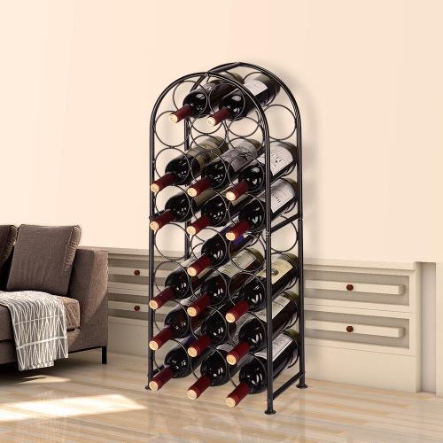 23 Bottles Metal Wine Rack, Arched Free-Standing Floor Wine Holder with 4 Adjustable Foot Pads For House Use Living Room, Black
