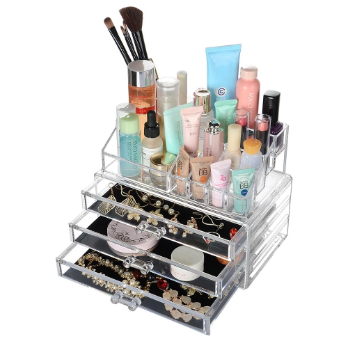 DIY Detachable 3 Drawers Acrylic Cosmetic Makeup Organizer，Clear Storage Container Box Case （9.4" X 7.5", 2 Pieces Set）