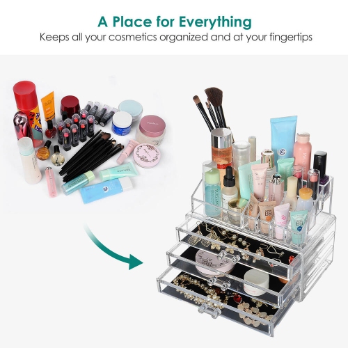DIY Detachable 3 Drawers Acrylic Cosmetic Makeup Organizer，Clear Storage Container Box Case （9.4" X 7.5", 2 Pieces Set）