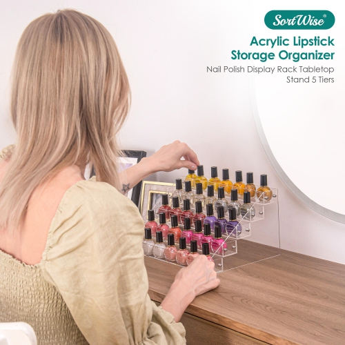 5 Tier Acrylic Lipstick Organizer, Nail Polish Makeup Case Cosmetic Stand Display Rack Holder