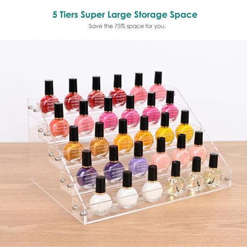 5 Tier Acrylic Lipstick Organizer, Nail Polish Makeup Case Cosmetic Stand Display Rack Holder
