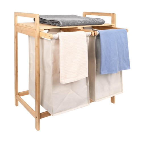 Panier à linge en bambou panier à linge, station de lavage en bambou 3 en 1, support de rangement de salle de bain avec panier, finition naturelle
