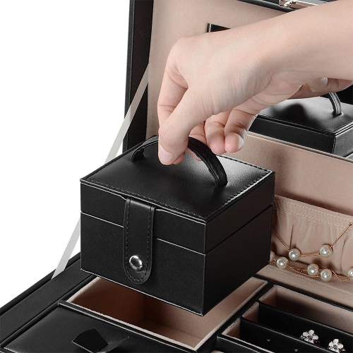 Lockable Jewelry Boxes 20 Compartments Multi-Layer Leather Showcase Storage Organizer Case for Studs Earrings Rings Necklace