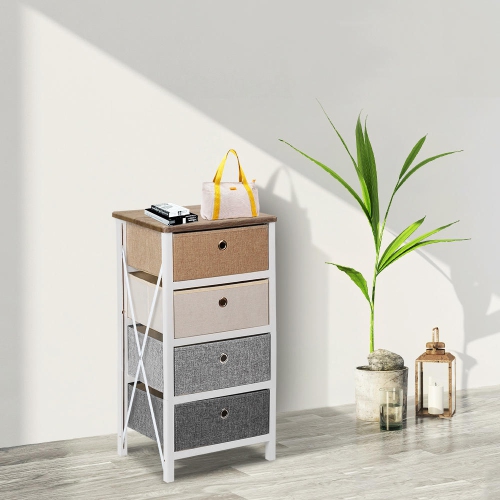 4 Drawer MDF End Table Drawer Dresser Storage Tower Night Stand with 4 Removable Storage Bins - SortWise