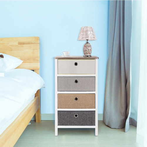 4 Drawer MDF End Table Drawer Dresser Storage Tower Night Stand with 4 Removable Storage Bins - SortWise