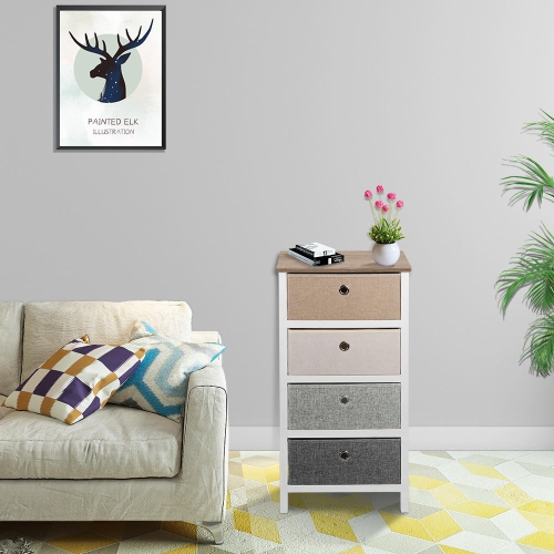 4 Drawer MDF End Table Drawer Dresser Storage Tower Night Stand with 4 Removable Storage Bins - SortWise