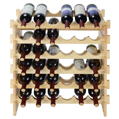 6 Tier 36 Bottle Stackable Modular Wine Rack, Free Standing Solid Natural Wood Wine Holder Display Shelves for dining room, wine cellar