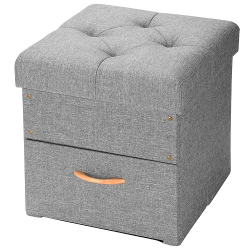 Folding Storage Ottoman with One Drawer, Storage Chest Foot Rest Stool-Supports up to 440 lbs / 200 kg