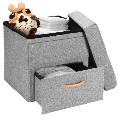 Folding Storage Ottoman with One Drawer, Storage Chest Foot Rest Stool-Supports up to 440 lbs / 200 kg