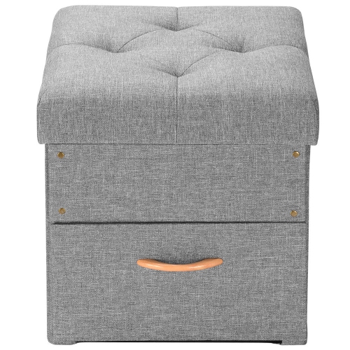 Folding Storage Ottoman with One Drawer, Storage Chest Foot Rest Stool-Supports up to 440 lbs / 200 kg