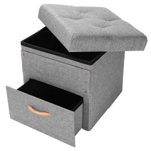 Folding Storage Ottoman with One Drawer, Storage Chest Foot Rest Stool-Supports up to 440 lbs / 200 kg
