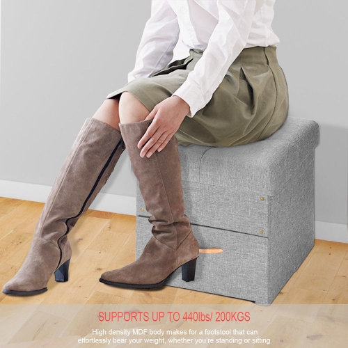 Folding Storage Ottoman with One Drawer, Storage Chest Foot Rest Stool-Supports up to 440 lbs / 200 kg