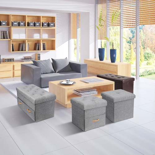 Folding Storage Ottoman with One Drawer, Storage Chest Foot Rest Stool-Supports up to 440 lbs / 200 kg