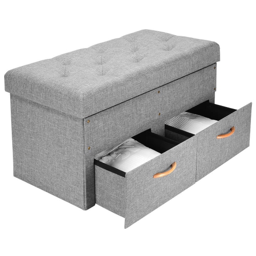 Folding Storage Ottoman with Two large Drawers, Foot Rest Stool