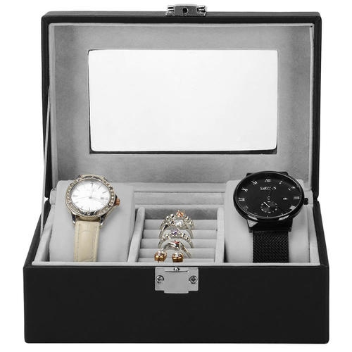 SortWise Portable Small Watch Box, 3 Grid Black PU Leather Watch Jewelry Storage Vintage Style