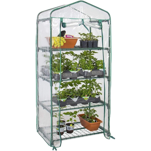 YARDLAB  4 Tier House With Clear Cover, 27" X 19" X 63" Portable House Winter Garden Plants Warm House In Green