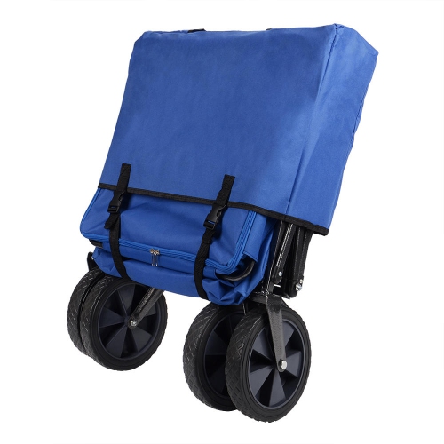 Blue Collapsible Canopy Folding Wagon Utility Cart ,Rubber Tire Outdoor Garden Shopping Toy Cart with Canopy