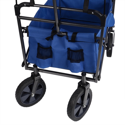 Blue Collapsible Canopy Folding Wagon Utility Cart ,Rubber Tire Outdoor Garden Shopping Toy Cart with Canopy