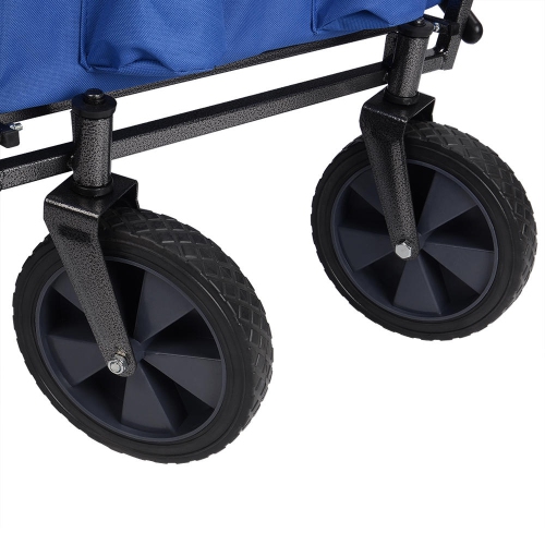 Blue Collapsible Canopy Folding Wagon Utility Cart ,Rubber Tire Outdoor Garden Shopping Toy Cart with Canopy