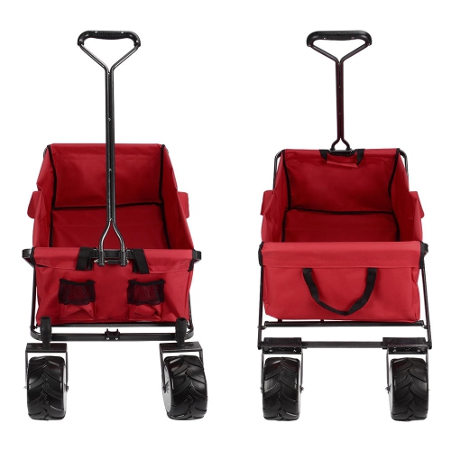 Collapsible Folding Outdoor Garden Cart ,Wheelbarrows Utility Wagon All-Terrain Shopping Cart with Swivel 360 degrees Wheels up to 165Lbs