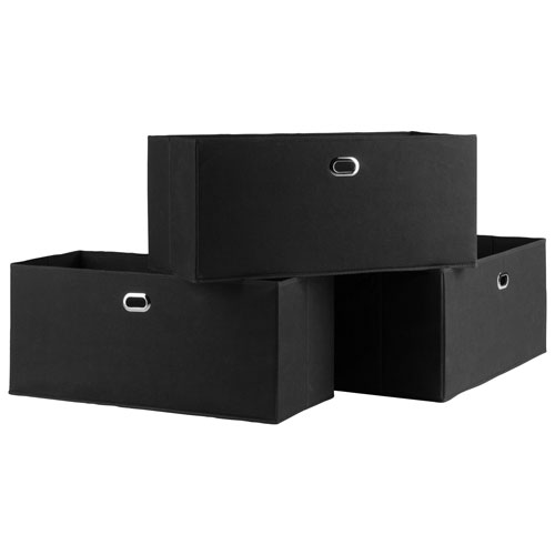 Torino Foldable Fabric Storage Baskets - Set of 3 - Black