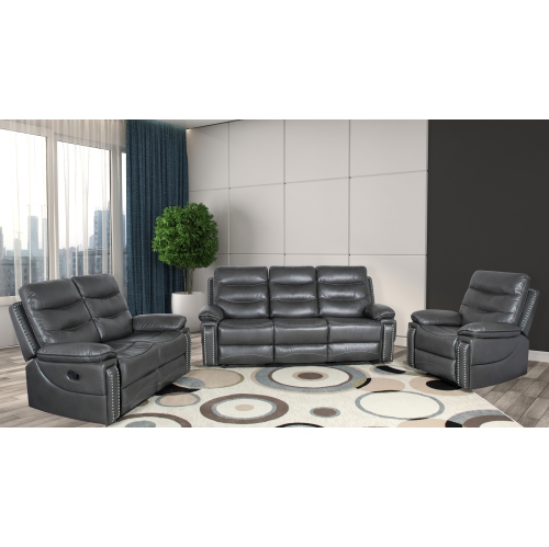 Alux A-Class Luxury Products Elite Collection 3 pc Air Leather Recliner Sofa Set with USB & Power Outlets - Colour Grey