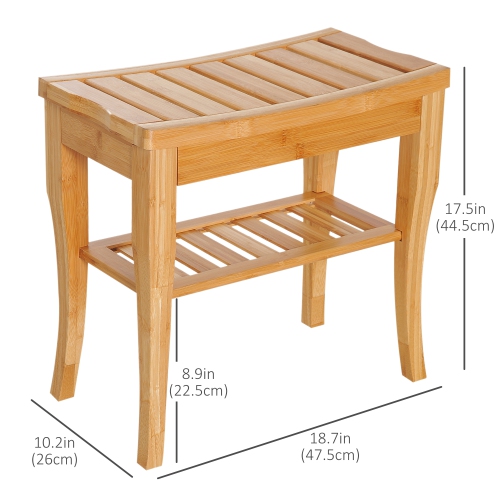 HOMCOM 20" Bamboo Shower Bench Bathroom Stool Spa Bath Seat Organizer Storage Shelf