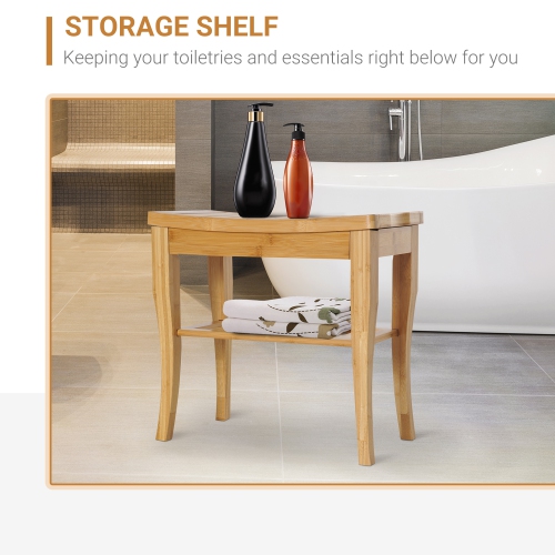 HOMCOM 20" Bamboo Shower Bench Bathroom Stool Spa Bath Seat Organizer Storage Shelf